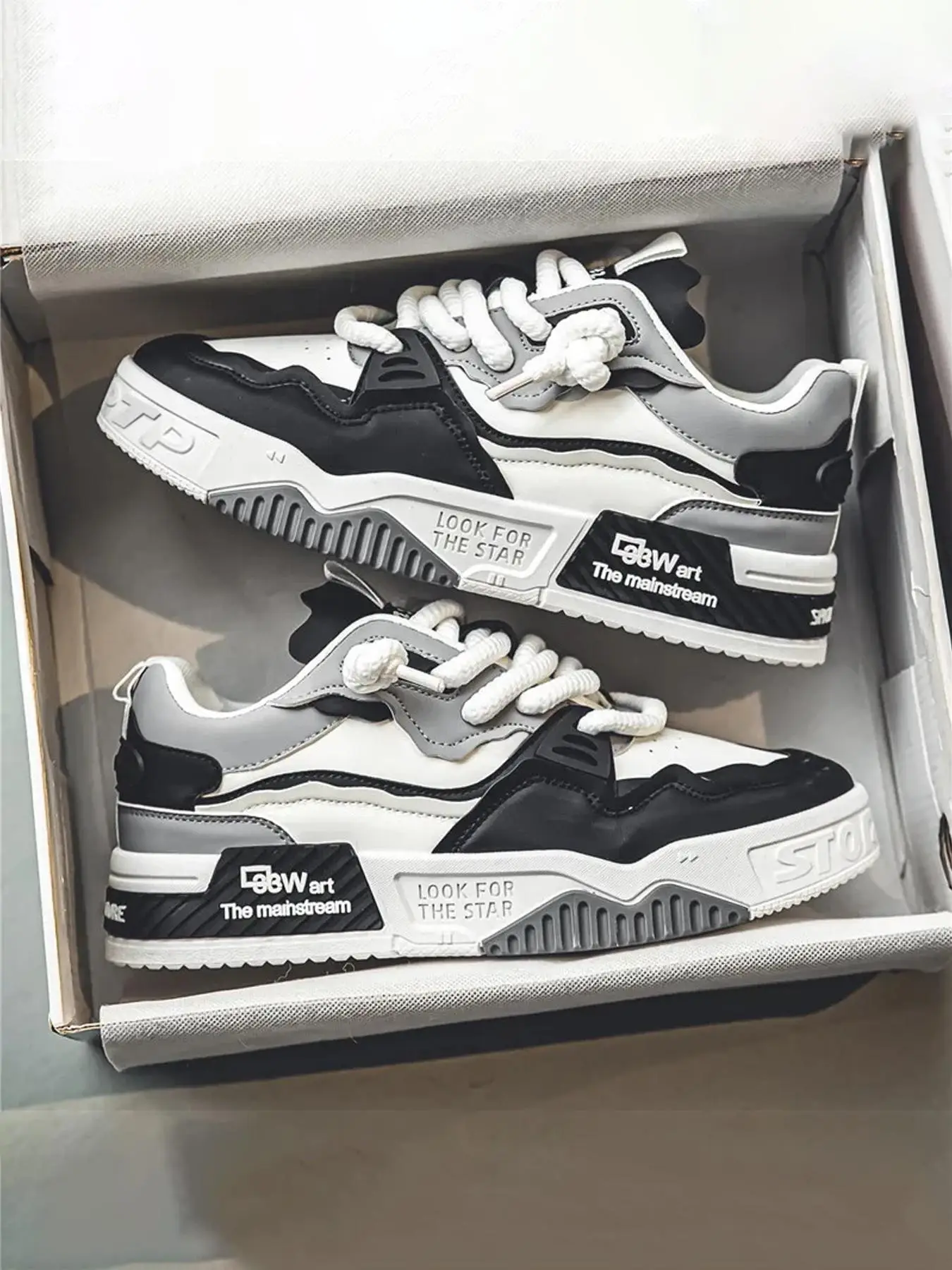 Men's Colorblock Letters Print Lace Up Chunky Sneakers, Casual Comfortable Sports Shoes for Outdoor Wear, Trendy All-match Chunky Trainer Sneaker fo