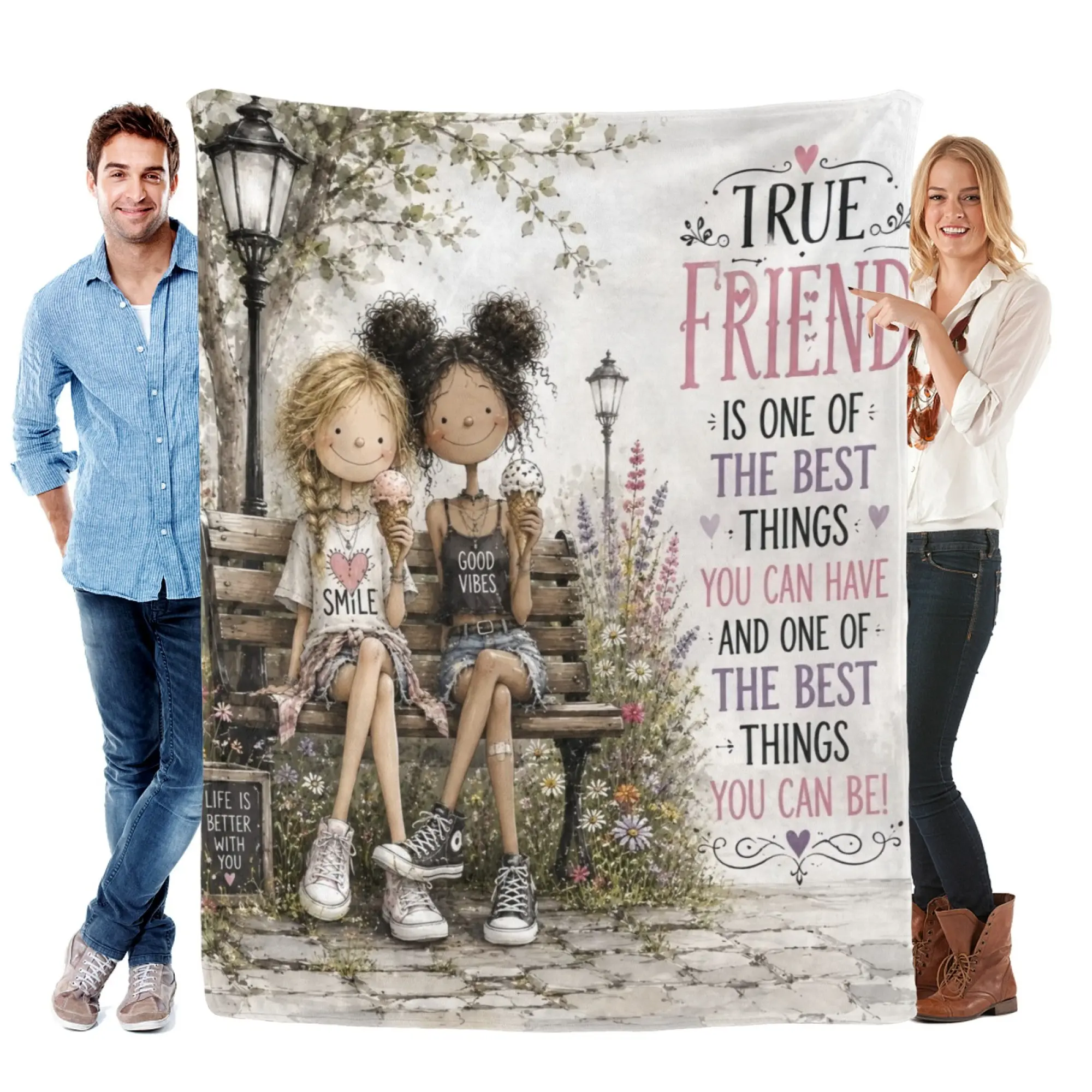 True Friendship Flannel Throw Blanket – Best Friend Inspirational Quote Design, Soft Cozy Warm Blanket for Couch Bed, Meaningful BFF Birthday Gift for Women, Friendship Gift for Bestie