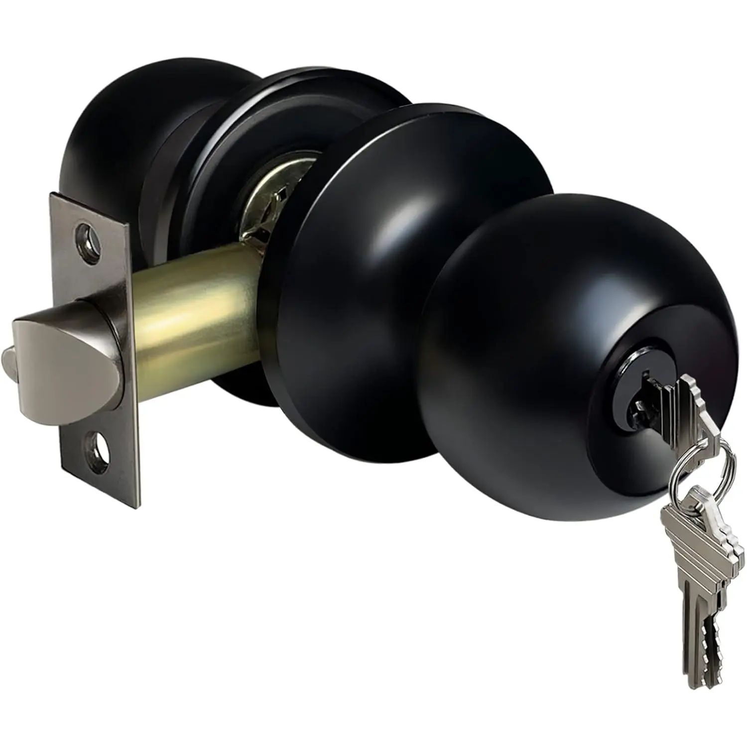 Swiilpo Keyed Entry Door Knob, Entrance Door Lock, Standard Ball, All Metal, Matte Black,By Traiisutor