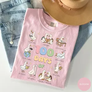 Comfort Colors 100 Days of School Goose Teacher Shirt, Cute Classroom Teacher Tee, Funny 100th Day Activities Top, Comfort Colors 100 Days Shirt for Teachers, Summer