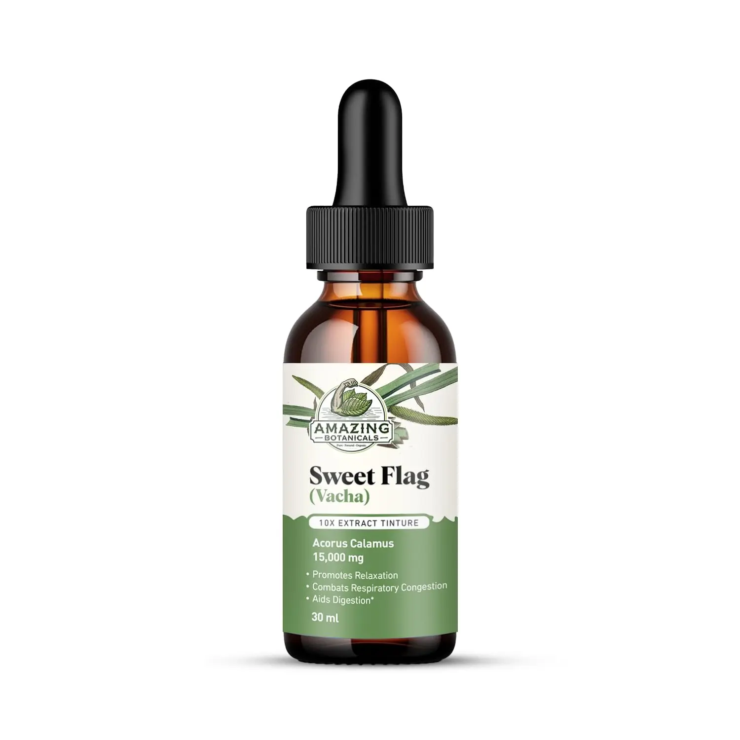 Amazing Botanicals Organic Lab-Tested Sweet Flag 10X Extract Tincture - 15000mg Equivalency Herb Supplement for Digestion & Relaxation Support