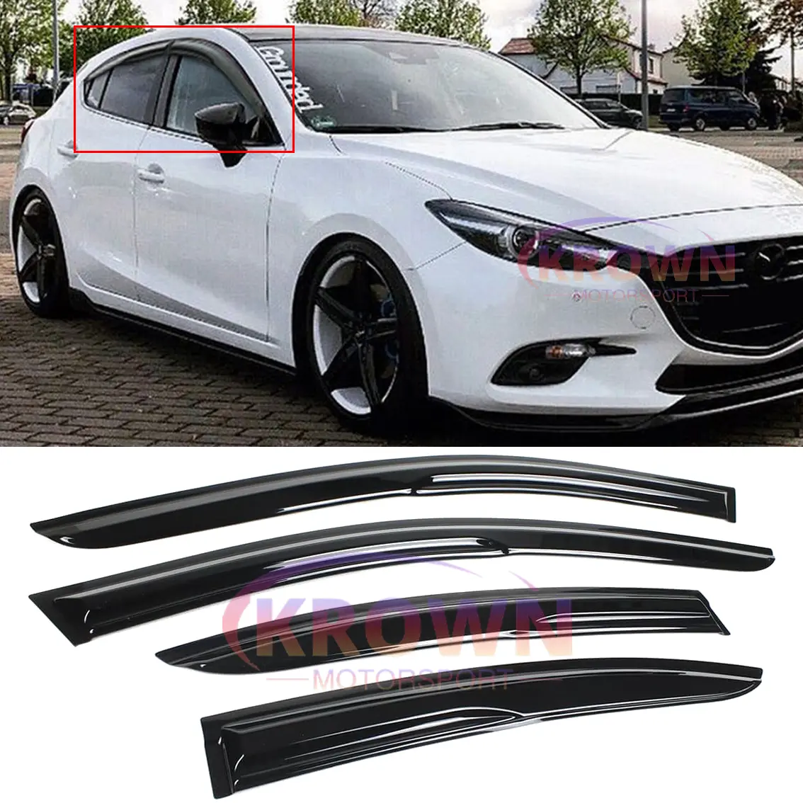 FOR 2014-2018 MAZDA 3 JDM 3D WAVY MUGEN STYLE WINDOW VISOR RAIN GUARDS DEFECLTOR