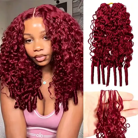 Bling Hair 99J Pre-Separated Burmese Curly Miracle Knots Human Hair Crochet Extensions - Feather Water Wave, Ideal for Back to School