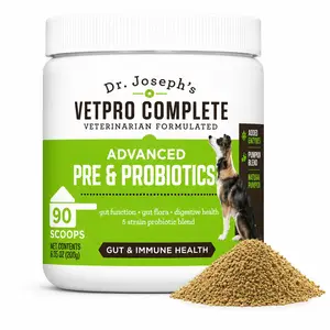 Dr. Joseph's VetPro Complete Advanced Pre & Probiotics Powder for Dogs, Meal Topper, 90 Scoops, Supports Gut Health, Diarrhea, Digestive Health & Allergies, Chicken/Pumpkin Flavor, 4 Billion CFUs