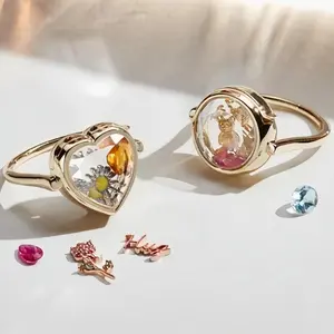 Heart-shaped Circular Box Ring That Can Be Opened DIY Hollow Design Transparent Box Ring Colorful Zircon Accessories Gifts