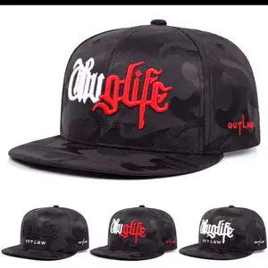 Outlaw Camo Snapback Hat - Adjustable Hip Hop Baseball Cap with Red & White Logo for Men Women
