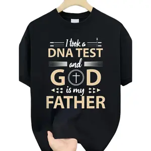 Men's Casual Short-Sleeve Fitted Crew Neck Christian Faith T-Shirt - God Is My Father Design, DNA Spiral & Cross, Church Events Gift, Valentines Day Cartoon Unisex Top for Dads (Light)