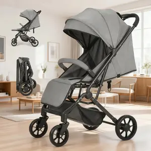 Black FridayAll-in-One Baby Stroller with 4-Wheel Shock Absorption One-Step Brake System Adjustable Canopy & 5-Point Safety Belt - Heavy-Duty Metal Frame One-Hand Fold Multi-Gear Backrest/Footrest Breathable Window - Light Gray/Black Travel Pram Modular