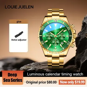 LOUIE JUELEN Green Ghost Series Men's Watch 42mm Alloy Case Sapphire Crystal Swiss Movement Waterproof Luminous Dial Elegant Design for Business Social Occasions Round Face