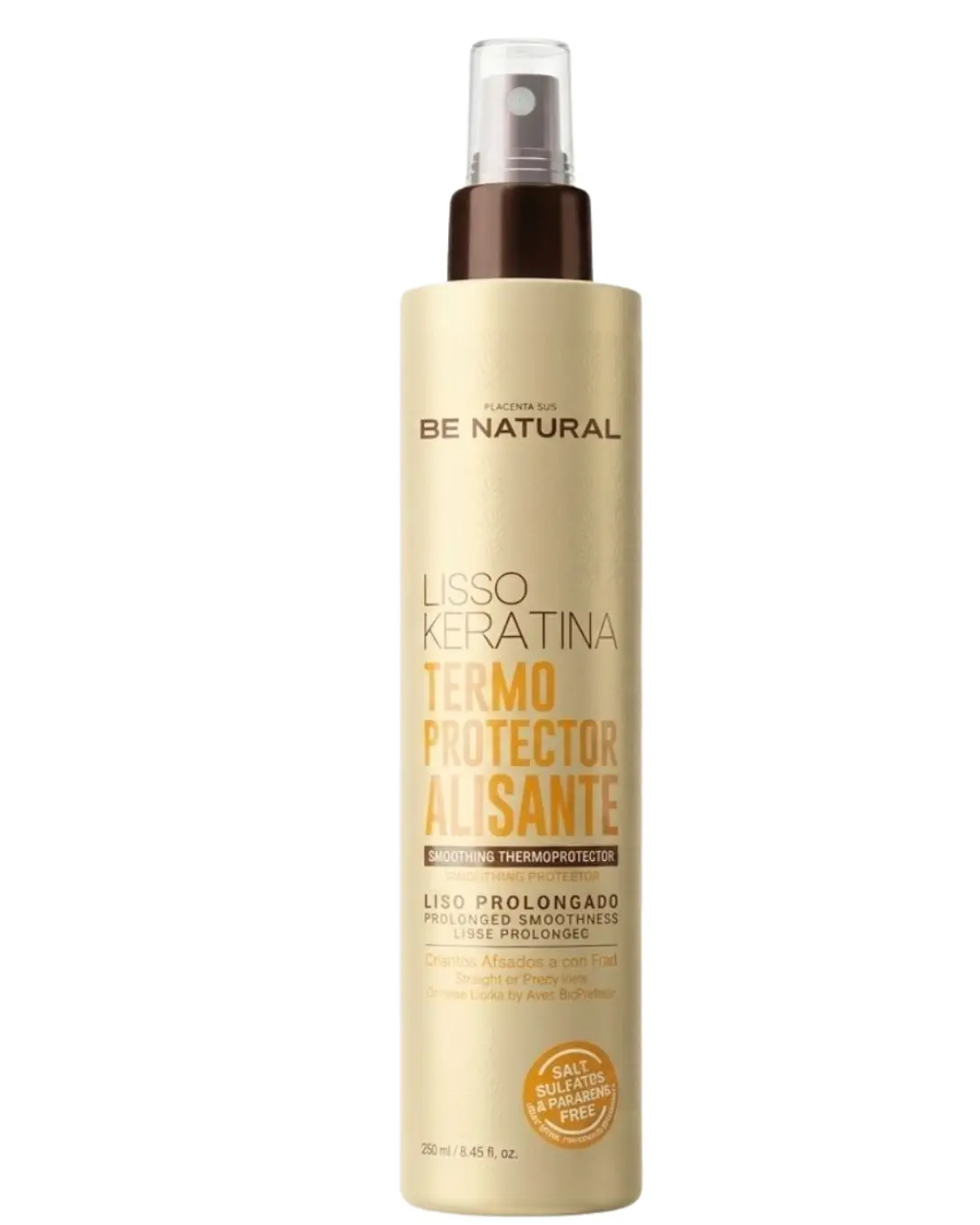 Be Natural Termoprotector Alisante Lisso Keratina Thermoprotector with Keratin 250ml anti frizz Seals Cuticles, for Dry & Damaged Hair placenta life Daily Haircare Smooth Thermoprotective