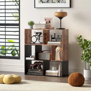 YQ JENMW Book Shelf,7-Cube Bookshelf, Bookcase with Open Shelves,Easy Assembly,for Living Room,Bedroom,Home Office,Retro&Black