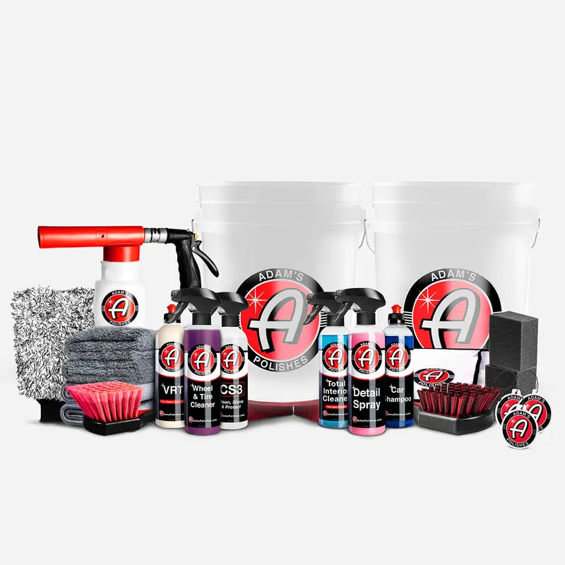 Adam's Polishes Complete Essentials Car Wash Kit - 16oz Each Automotive Detailing Products, Cleaning & Protection, Vinyl-Rubber Trim VRT, Streak-Free CS3, Deep Clean, Glossy Finish, Exterior-Interior Care, Strawberry Scent (Indoor/Outdoor Use)