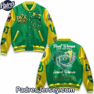Oregon Ducks Women’s Varsity Baseball Jacket, Smart Women Love The Game Outerwear, Team Pride Streetwear, Sporty Gift Idea