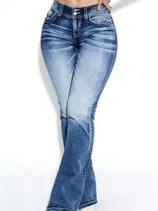 Women's Trendy Stretchy Flare Jeans Mid Waist Curvy Denim Pants Tummy Control Bootcut Jeans for Women Comfortable & Versatile