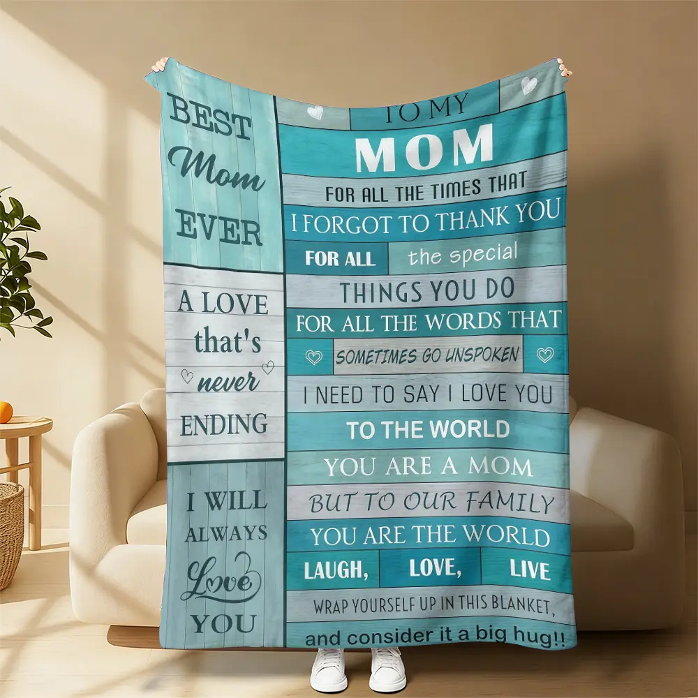 Soft and Warm All-Seasons Specialty Fleece Throw Blanket - To My Best Mom, Teal White Distressed Wood Plank, Inspirational Quote, Heartfelt Family Love Letter Print, Oversized Washable for Bedroom Sofa, Mothers Day Birthday Gift