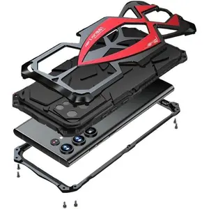 for Galaxy S24/S25 Ultra Heavy Duty Metal Armor Phone Case Built-in Screen Lens Protection Protective Dust Proof Military Grade Rugged - Black