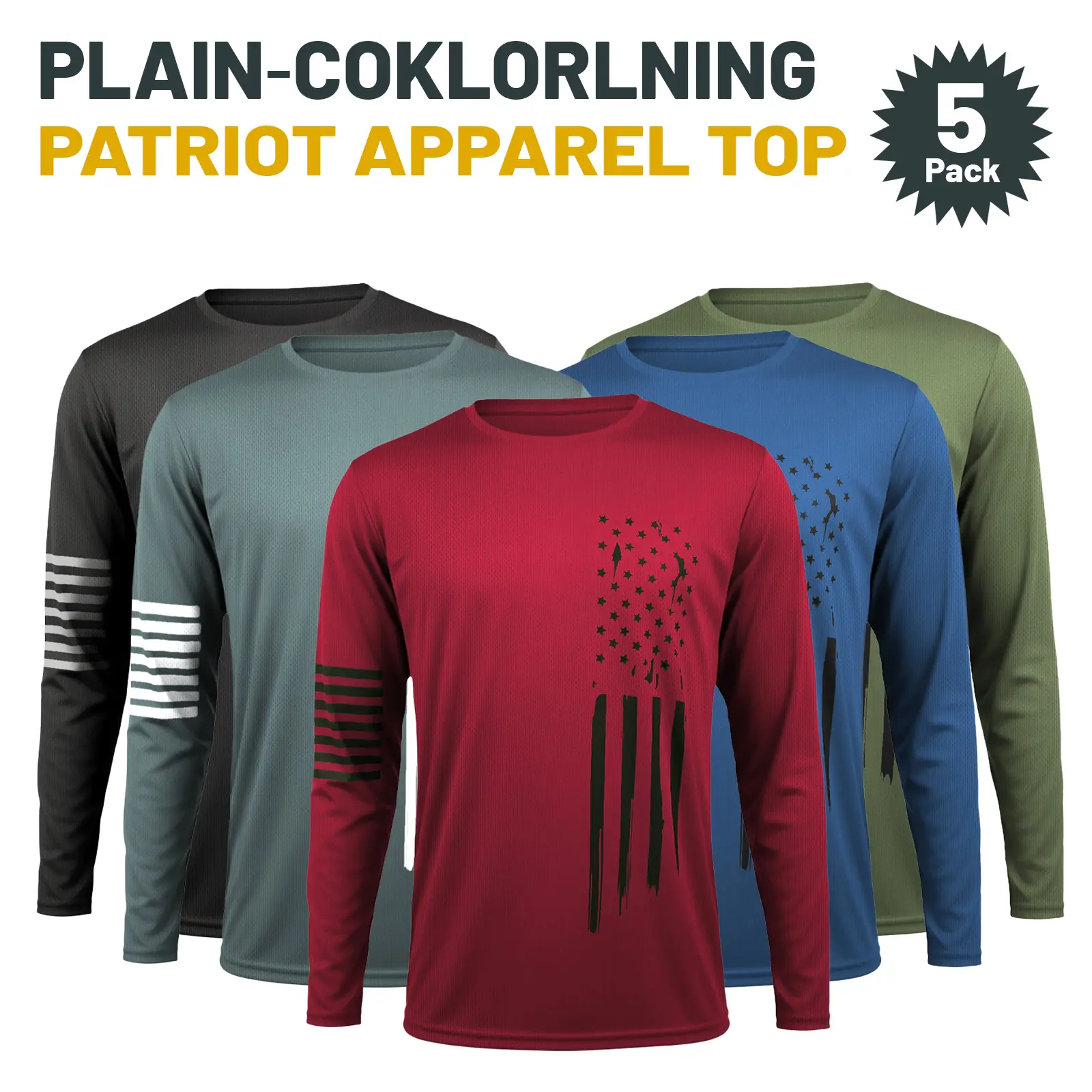 Men's [5-Pack] Long Sleeve Active T-Shirts | Quick-Dry Breathable Athletic Fit | Independence Day Special Patriot Apparel spring and autumn men's clothing Athletic Apparel Athletic Mesh Athleisure Street Fit