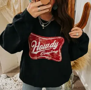 Howdy Cowboy Western Graphic T-Shirt Vintage Crewneck Sweatshirt Sweater Hoodie Tees Cowgirl Outfit Women Country Concert Outfit Western Clothing Casual Trendy Gift Women Tops