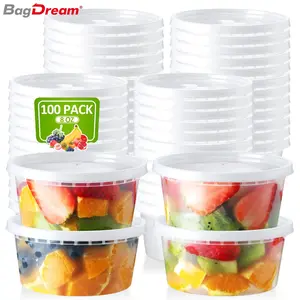 100 Set 8Oz Deli Containers with Lids Airtight Food Storage Containers Plastic Storage Containers Soup Slime Overnight Oat to Go Containers