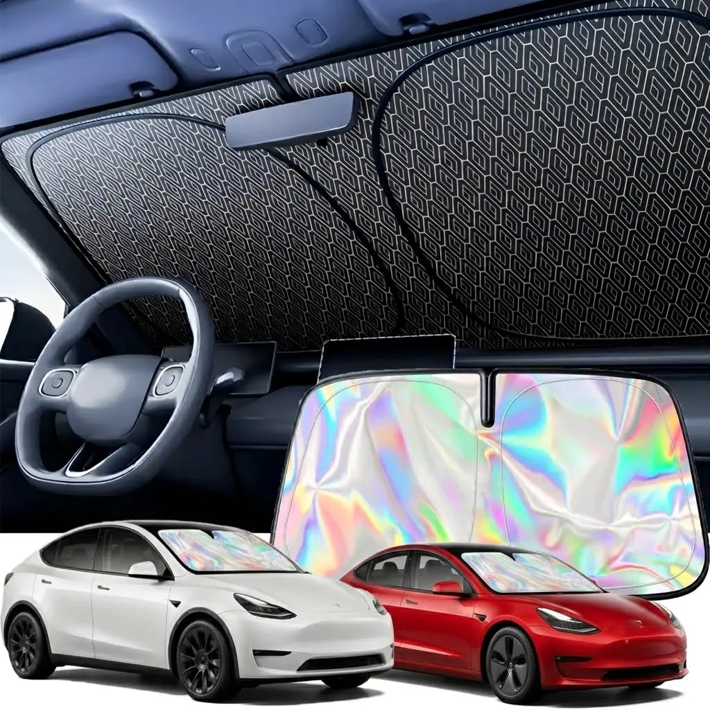 #Summervibes Upgrade Laser Car Windshield Sunshade, Easy to Setup and Fold, Iridescent Foldable Sun Shade, Block 99% of UV Rays and Enhance Cooling