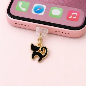 Dust Plug Charm for Devices Kindle iPhone USB C Black Cat Cute Cat Design Soft Material Practical Accessory for Kindle iPhone USB C Devices - Cellphone, Smartphone