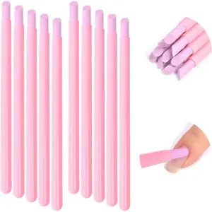 10Pcs Stone Sanding Nail File Tools Nail File Cuticle Removal Buffer Washable Pedicure Manicure Pen Cuticle Pusher Stick for Nail Care, Pink