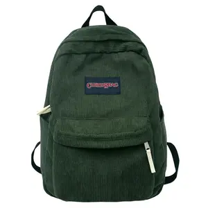 Vintage Boy Girl Corduroy Green School Bag Men Women Laptop College Backpack Cool Lady Student Fashion Female Travel BookBag New