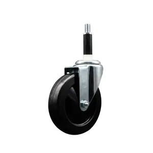 Hard Rubber Swivel Expanding Stem Caster w/5" x 1.25" Black Wheel and 7/8" Stem - 300 lbs Capacity/Caster - Service Caster Brand