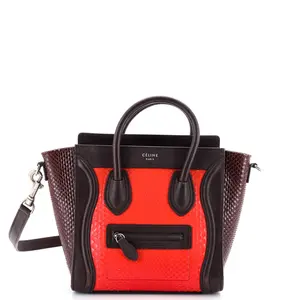 Pre-owned Celine Leather, Python Tote Bags REBAG Tricolor Luggage Bag Python and Leather Nano by Rebag
