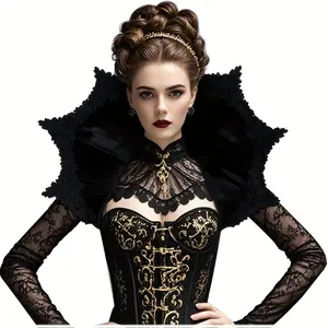 Dark-Themed Vampire Lace Cape with a Stand Collar, Featuring an Embroidered Fan-Shaped Mesh Design Adorned with a Spider Web Pattern,Reliable for Role-Playing Props And Additions