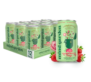 Strawberry Rose Sparkling Adaptogen Elixir - 12 Pack, Real Fruit Juice, No Added Sugar, Vegan & Gluten-Free, Calm Focus, No Crash