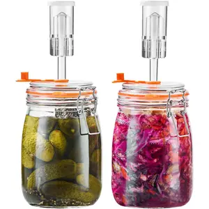 Fermentation Jar, 1.1 Liters Glass Fermenting Kit for Making Sauerkraut, Hot Sauce, , Cider and , Pack of 2
