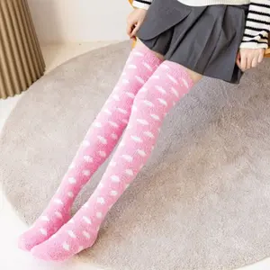 Fuzzy Warm Striped Stockings Coral Velvet Long Tube Over Knee Socks Comfortable Warm Leg Wear Winter