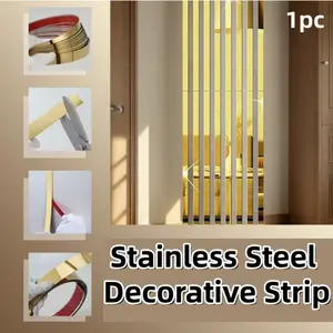 Stainless Steel Decorative Strip TV Background Wall，Stainless Steel Mirror-Finish Peel and Stick Wall Trim,Ceiling,Titanium Wall， Ceiling Edges Strip，Mirror Living Room Decoration, Self Adhesive