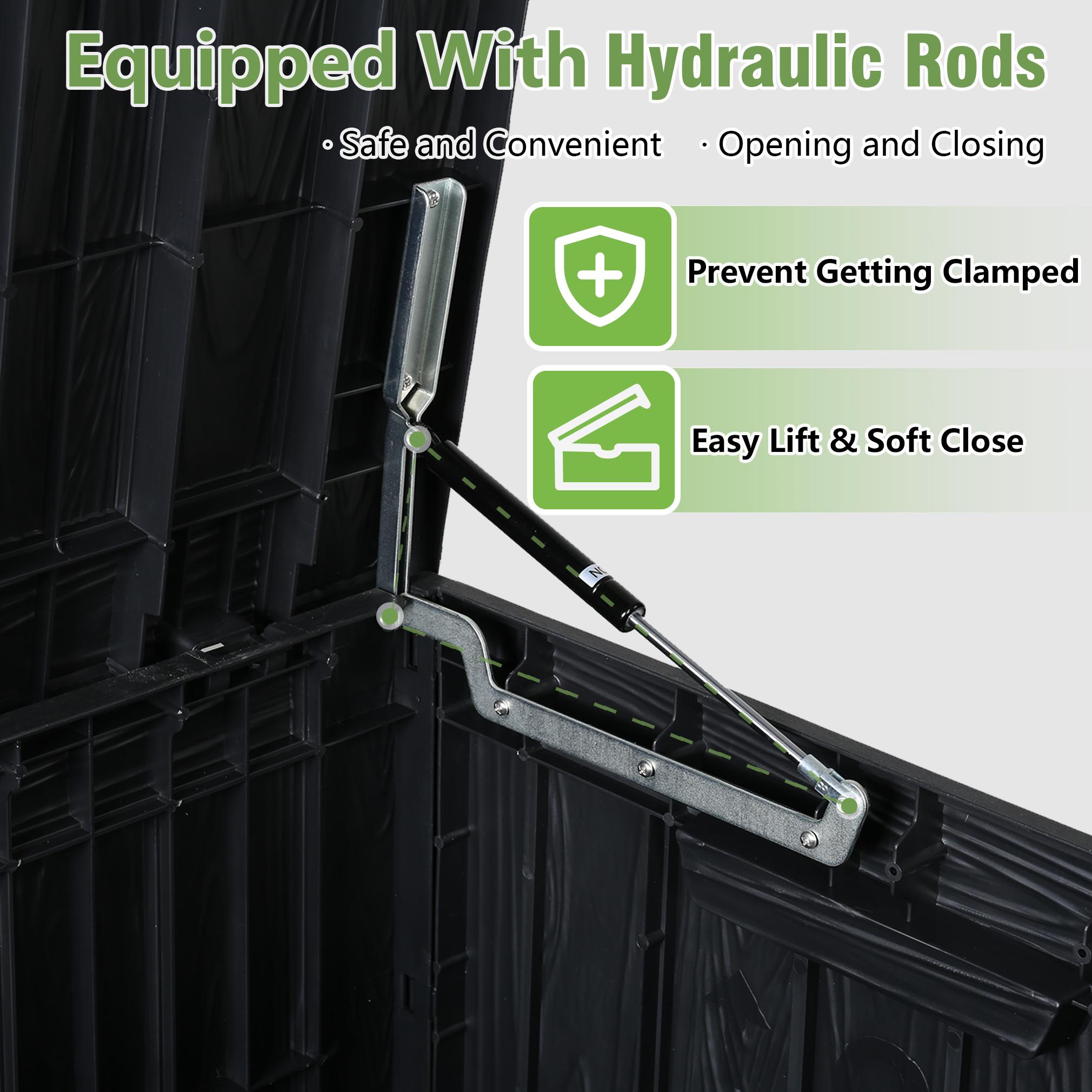 100 Gallon Resin Deck Box – Waterproof, Weather Resistant & Lockable – Imitation Wood Finish, UV-Resistant – Indoor/Outdoor Storage for Patio Cushions, Garden Tools, Pool Accessories – Storage Bench for Backyard & Deck