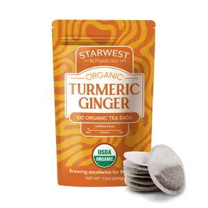 Organic Turmeric Ginger Tea Bags 100ct – Anti-Inflammatory, Gut Health & Immunity Support, Caffeine-Free Herbal Tea, USDA Organic, Detox Tea