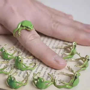 Fun Green Frog Open Ring, Cute Cartoon Adjustable Daily Fashion Finger Jewelry, Costume Accessory