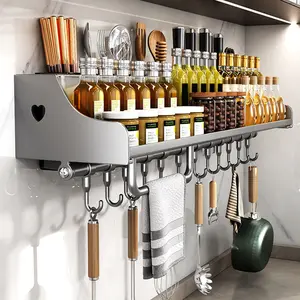 60CM Kitchen Storage Rack with 12 Hooks Hanging Storage Rack Space-Saving Kitchen Spice Rack for Chopsticks Spoons Shovels Organize