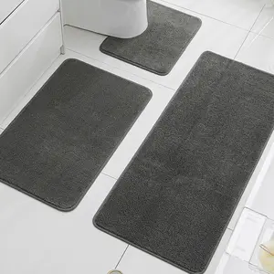 3-Piece Soft Fluffy Comfortable Bathroom Rug Set, Plush Non-Slip Absorbent Microfiber Bath Mat, U-Shaped Toilet Pad for Bathtub Shower