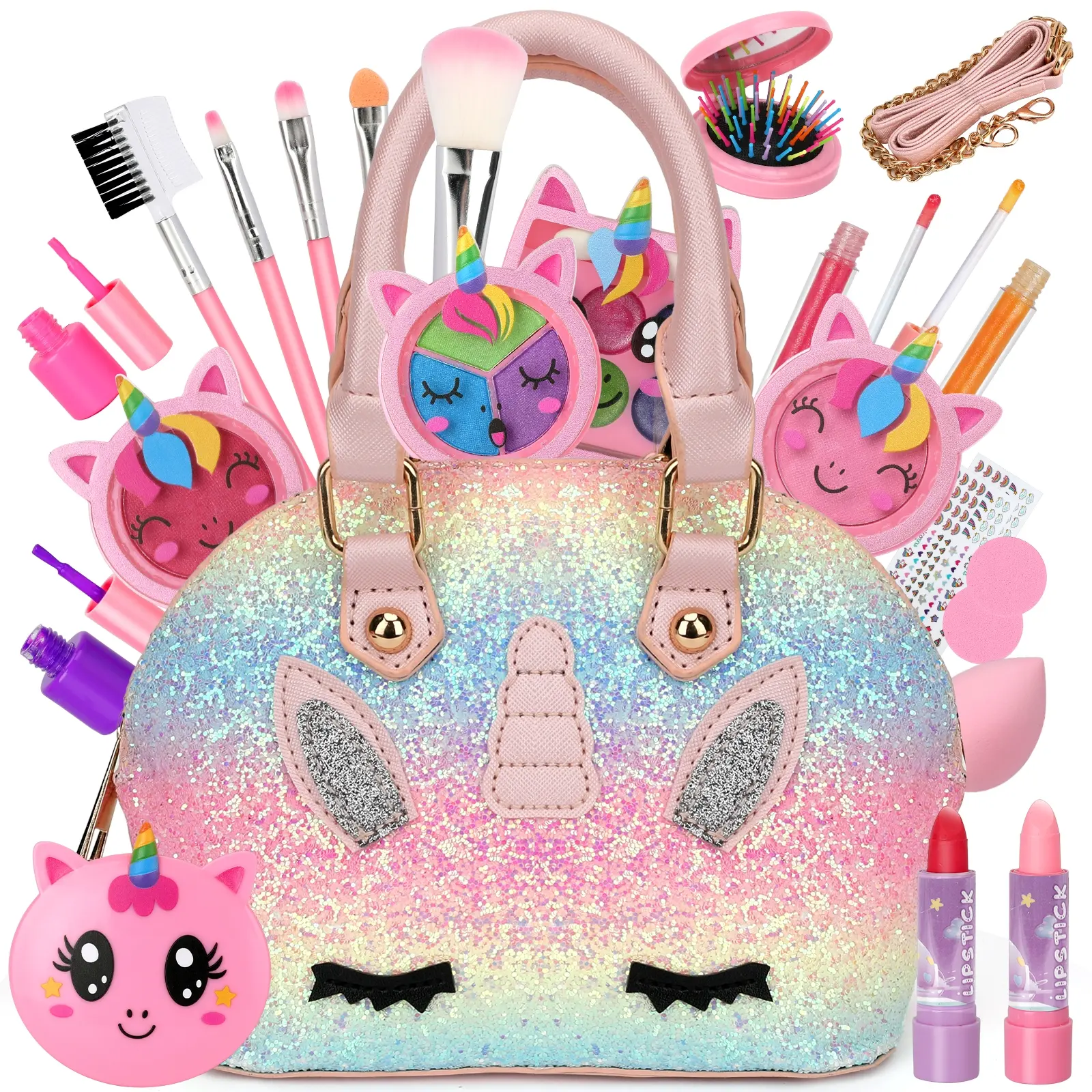 Girls' Washable Makeup Set, Pretend Play Set, Playset, Perfect Gift for Ages 3-12, Ideal Birthday & Christmas Present, Beautiful Cosmetics Kit for Little Girls