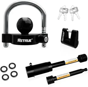 RETRUE Weatherproof Steel Alloy Trailer Lock Set - Keyed Alike Locks, Pins, Adjustable Size Universal Coupler, Dual Hitch Receiver Pin, Trailer Tongue Components for Tow & Store Use