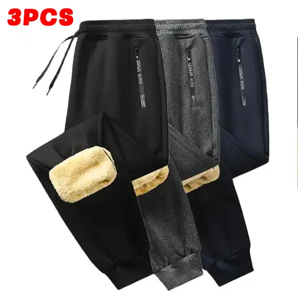 Men’s Basic Fleece-Lined Fitted Mid-Waist Thick Full-Length Sweatpants Set (Black, Dark Gray, Navy Blue) - High Elasticity, Cold-Resistant, Wear-Resistant, Heat-Locking, Soft, Comfortable, Easy-Moving, Everyday Wear, Holiday Use