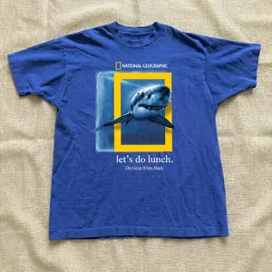 Shark go with the flow Tee, Gildan Women's Blue and Navy T-shirt - Y2K Vintage Cartoon Aesthetic