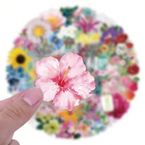 60pcs Flower Sticker Set, Pet Transparent Decorative Stickers for Scrapbook, Diary, Laptop, Water Bottle, Luggage, Skateboard, Notebook, DIY Crafts