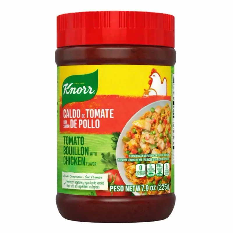 Knorr Caldo de tomate con sabor de pollo-Tomato Bouillon with Chicken Flavor For Sauces, Soups and Stews Granulated Fat and Cholesterol Free 7.9 oz