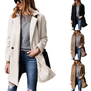 YeoKou Women's  Notched Lapel Wool Coat Single Breasted Pea Coats Winter Wool Blend Blazer Jacket