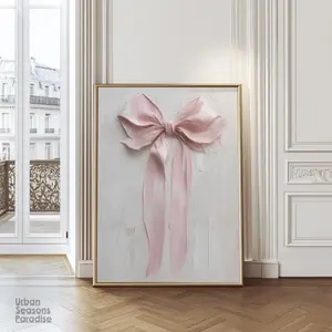 Pink Coquett Bow Impasto Paint, Valentine Bow Wall Art, Cottagecore Decor Gift, Vintage Girly Romantic Artwork, Preppy Home Wall Prints Artistic Box