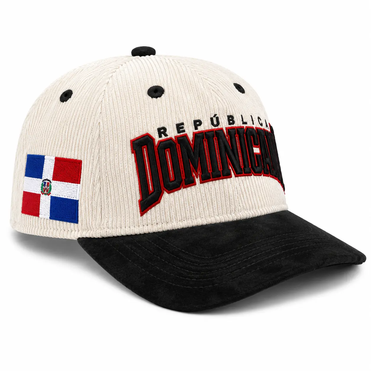 Premium Dominican Republic Corduroy Snapback Hat - Embroidered Fashion Accessory Baseball Cap
