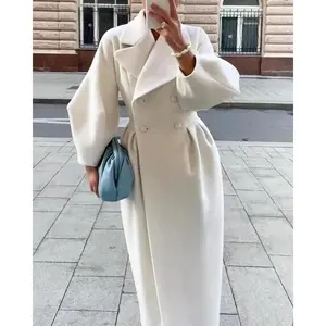 Women’s vintage court-style wool coat for autumn and winter, featuring lantern sleeves, a large lapel, long cut, and can be paired with a raincoat