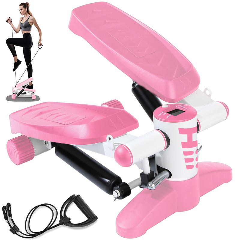 Steppers for Exercise, Stair Stepper with Resistance Bands, Mini Stepper with 330LBS Loading Capacity, Hydraulic Fitness Stepper with LCD Monitor